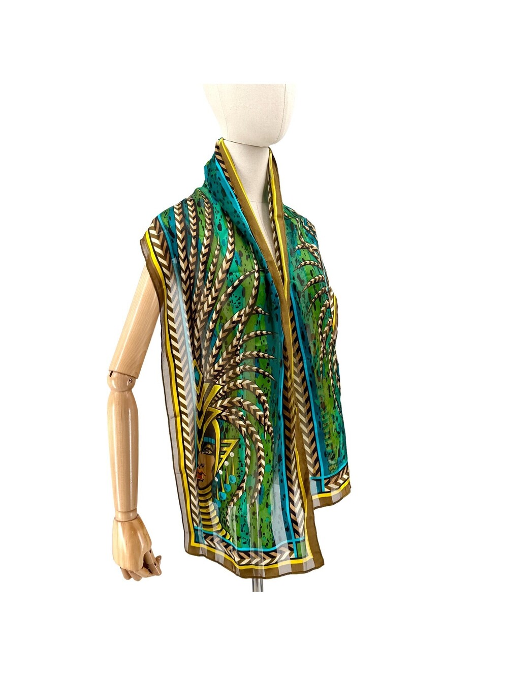 Vintage 90s Bob Mackie Green Silk Egyptian Queen Scarf